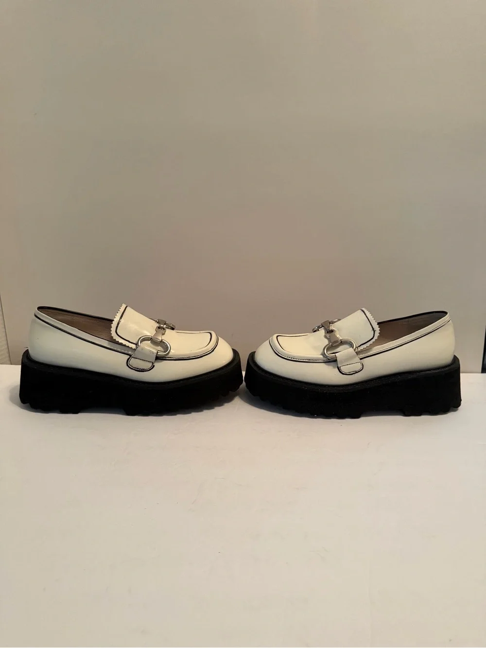 Jeffrey Campbell White and Black Horsebit Loafers